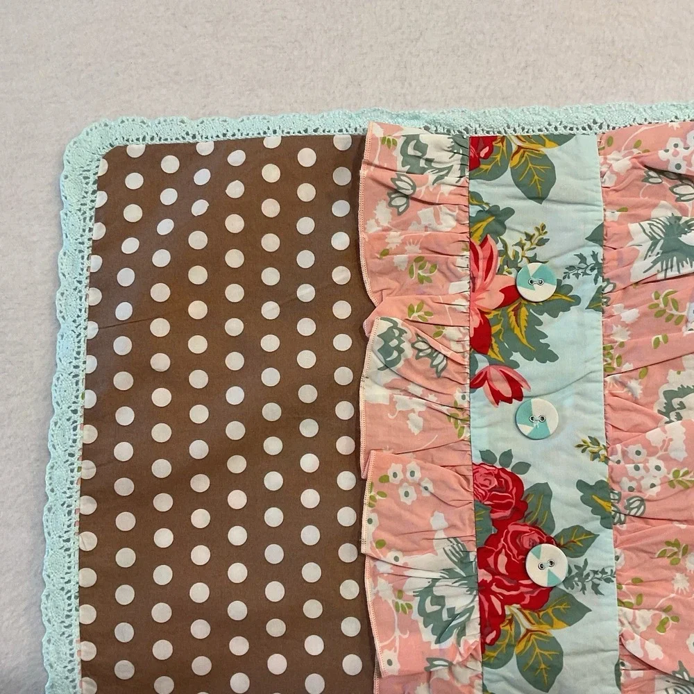 Matilda Jane Lazy Days Pillow Sham Brown Polka Dots Pink Floral Ruffles Lace